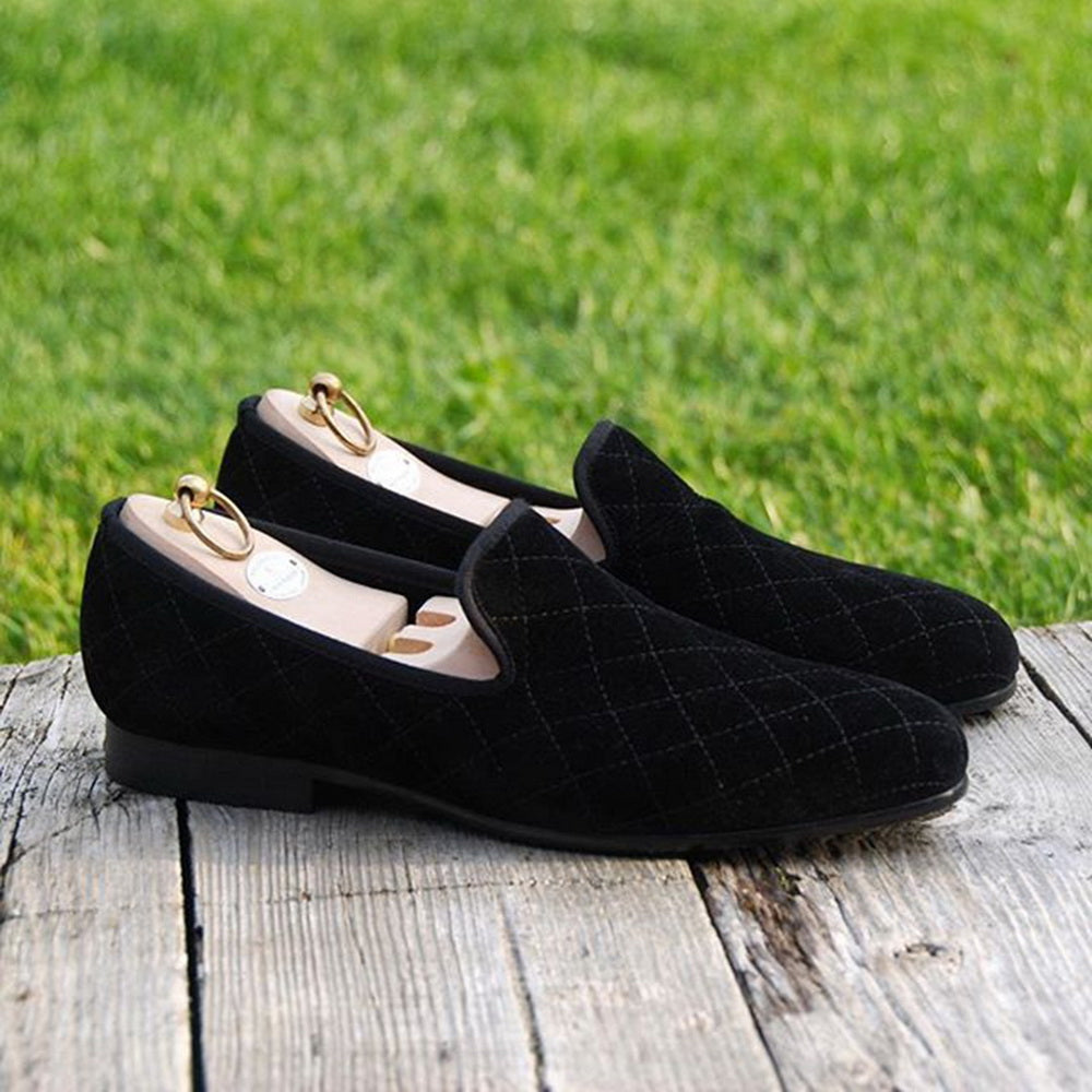 OneDrop Handmade Men Black Velvet Dress Shoes Stitching Plaid Pattern Party Wedding Prom Loafers Black / 4.5 OneDrop Handmade Men Black Velvet Dress Shoes Stitching Plaid Pattern Party Wedding Prom Loafers Black / 4.5