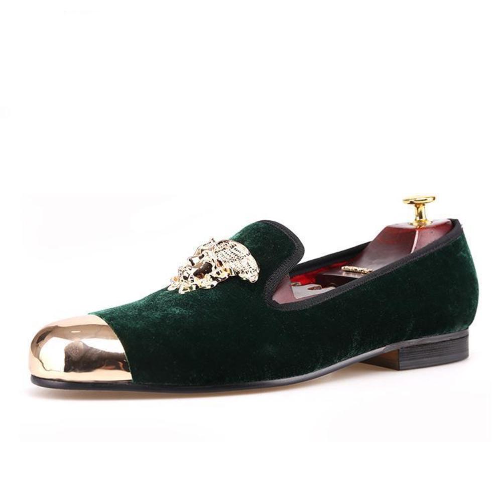 OneDrop Handmade Men Gold Top Toe Dress Shoes Party Wedding Prom Velvet Loafer Green / 10.5 OneDrop Handmade Men Gold Top Toe Dress Shoes Party Wedding Prom Velvet Loafer Green / 10.5