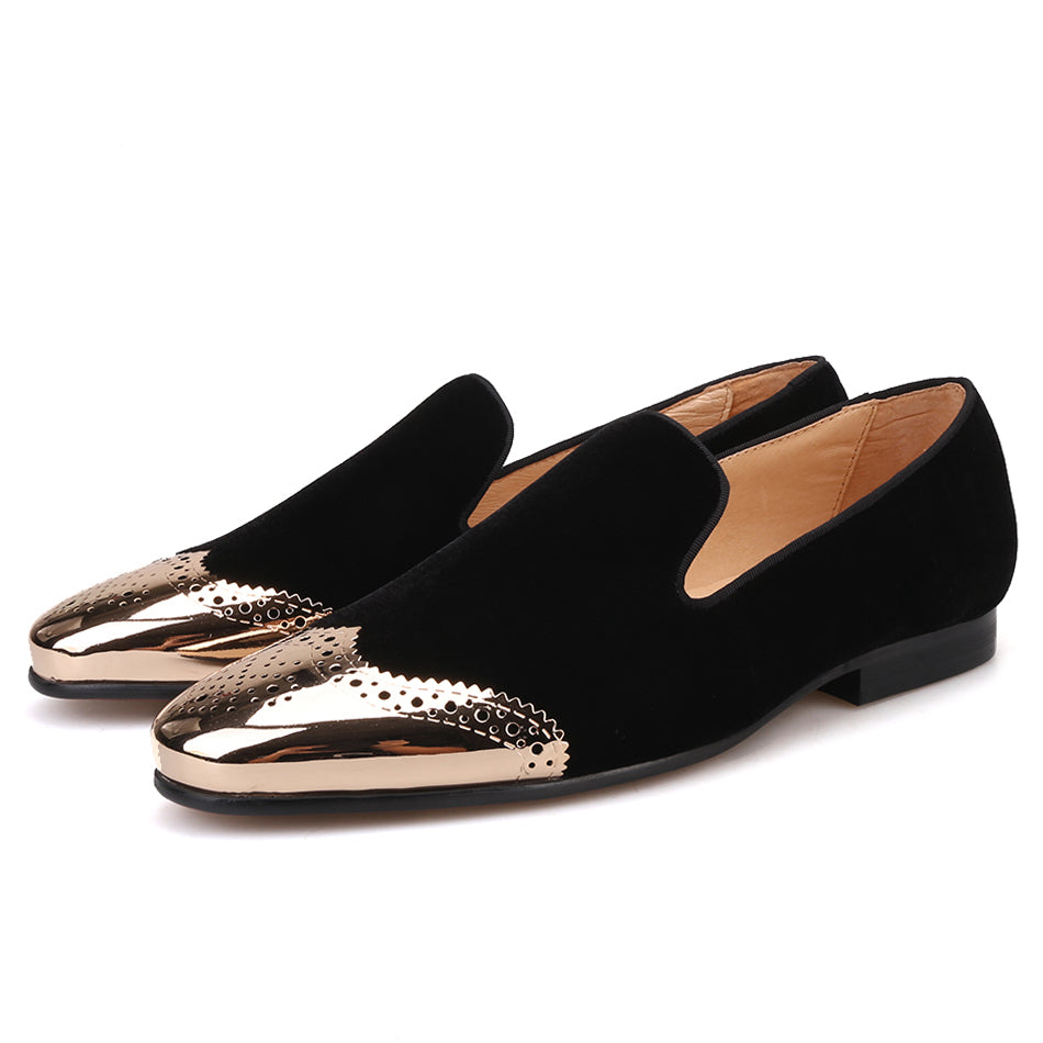 Prom Mens Dress Loafers Black And Gold Elanroman Shoes Men's