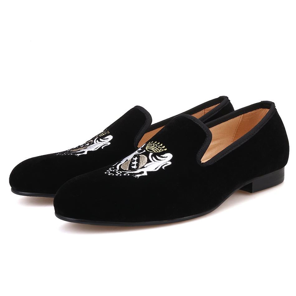 OneDrop Handmade Embroidery Men Velvet Dress Shoes Wedding Party Prom Loafers Green / 10.5