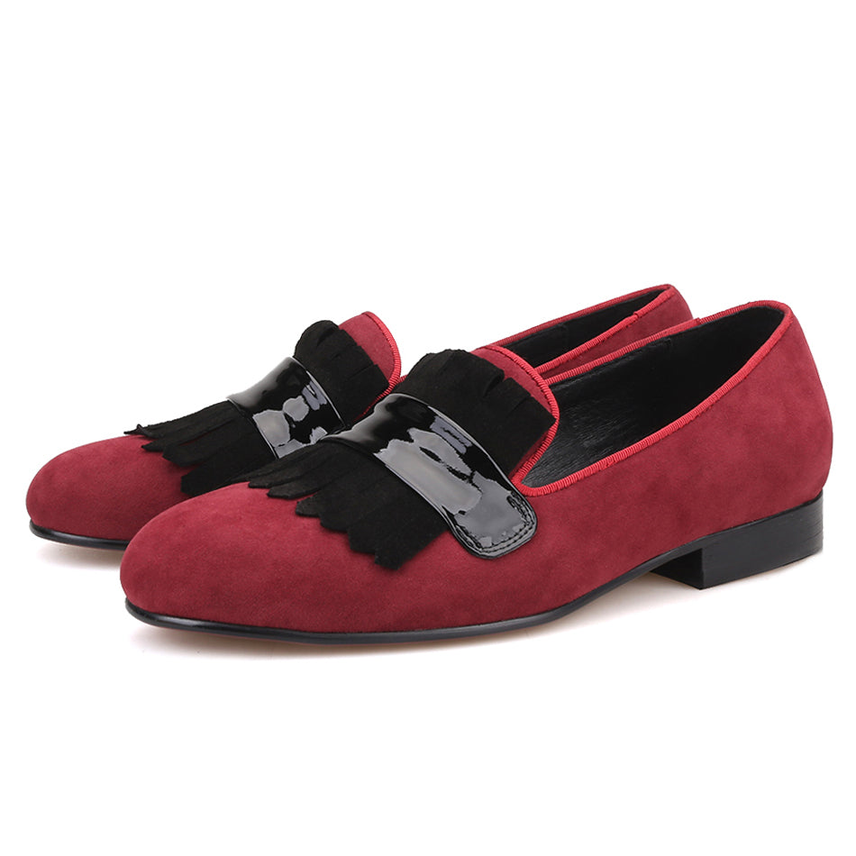 red velvet dress shoes JITAI Men's Velvet Loafers Dress Wedding Party Prom Shoes for Men Red Size 12