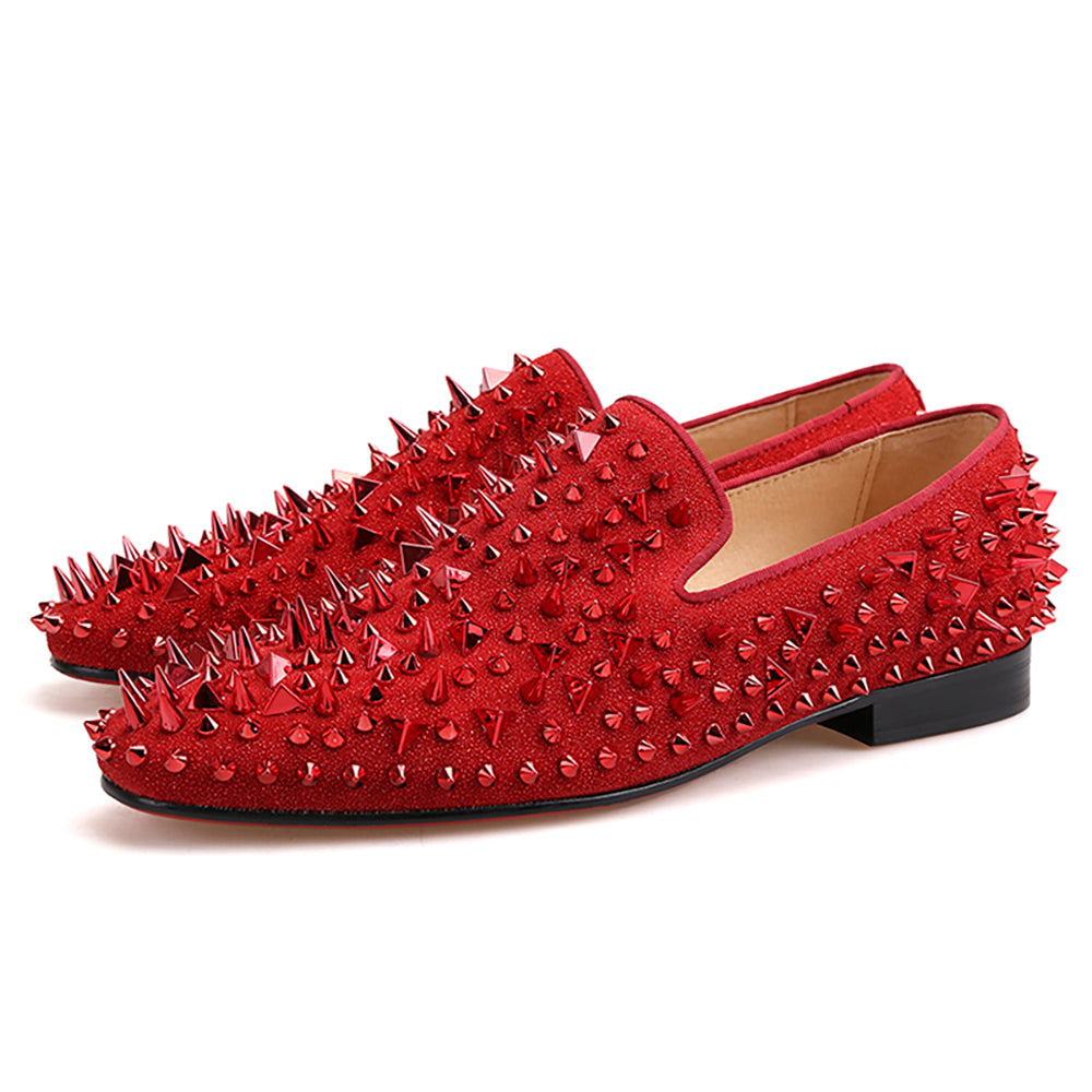 OneDrop Handmade Men Rivets Leather Wedding Dress Shoes Party Prom Spikes Loafers Red Bottom Red / 10.5 OneDrop Handmade Men Rivets Leather Wedding Dress Shoes Party Prom Spikes Loafers Red Bottom Red / 10.5