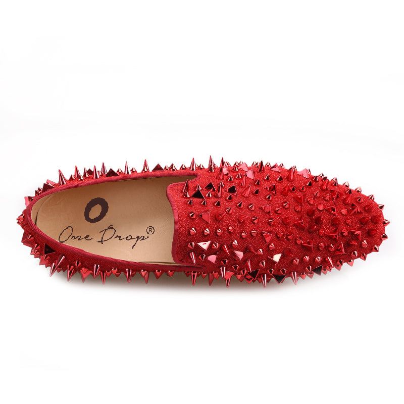 OneDrop Handmade Men Rivets Leather Wedding Dress Shoes Party Prom Spikes Loafers Red Bottom Red / 10.5 OneDrop Handmade Men Rivets Leather Wedding Dress Shoes Party Prom Spikes Loafers Red Bottom Red / 10.5