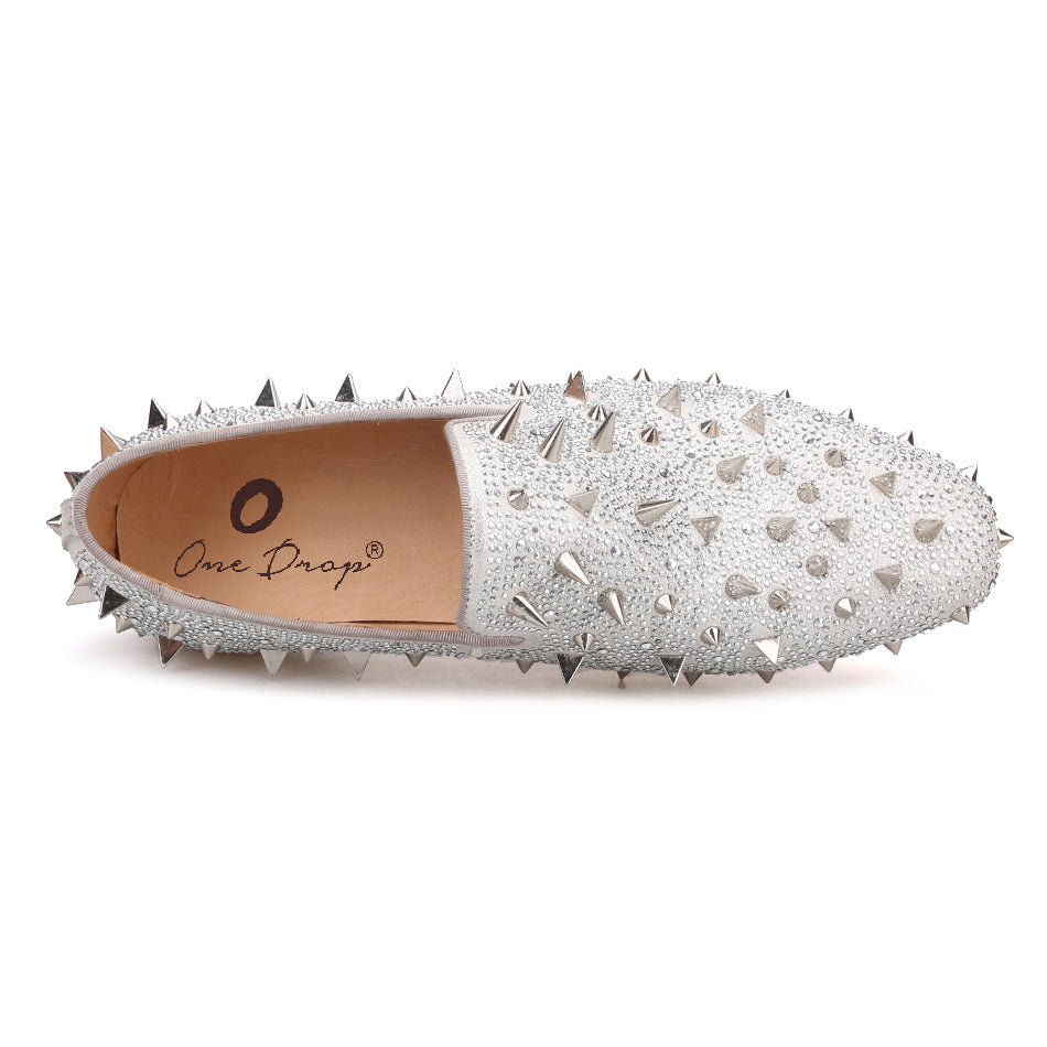 Silver loafers with spikes sale