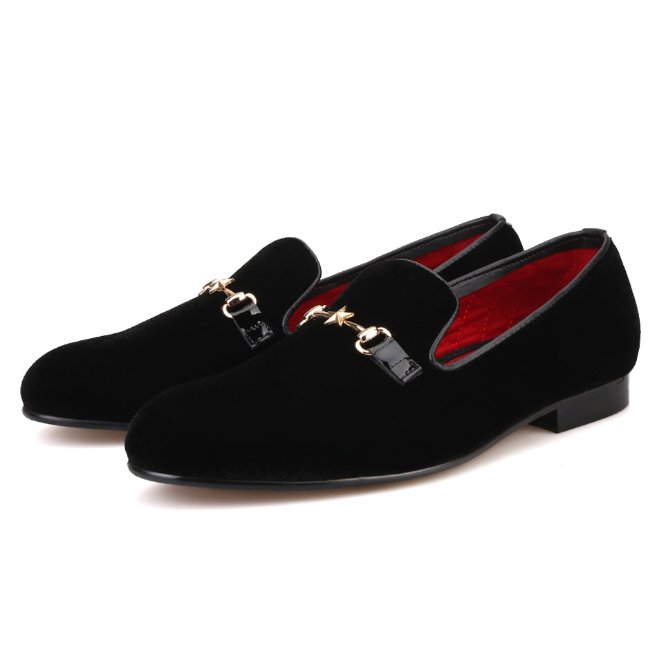 OneDrop Handmade Velvet Men Dress Shoes Pointed Star Metal Buckle Wedding Prom Loafers Black / 11 OneDrop Handmade Velvet Men Dress Shoes Pointed Star Metal Buckle Wedding Prom Loafers Black / 11