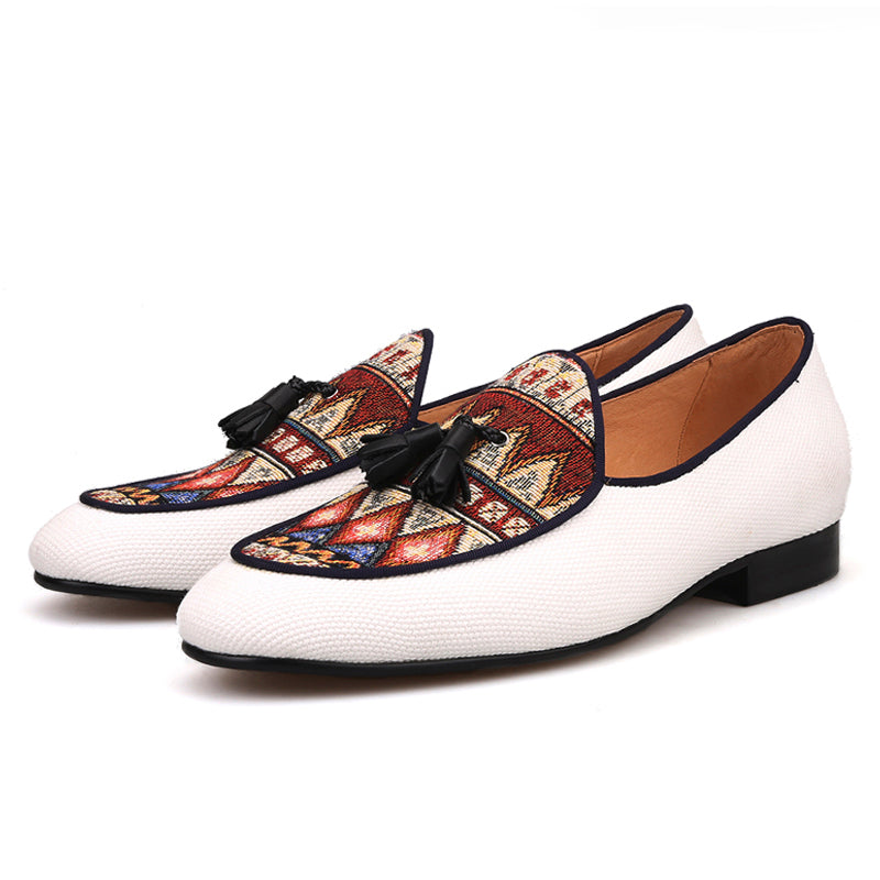 OneDrop Men Handmade Dress Shoes Cotton Canvas Of Paisley Pattern Party Wedding Prom Loafers Multi / 14
