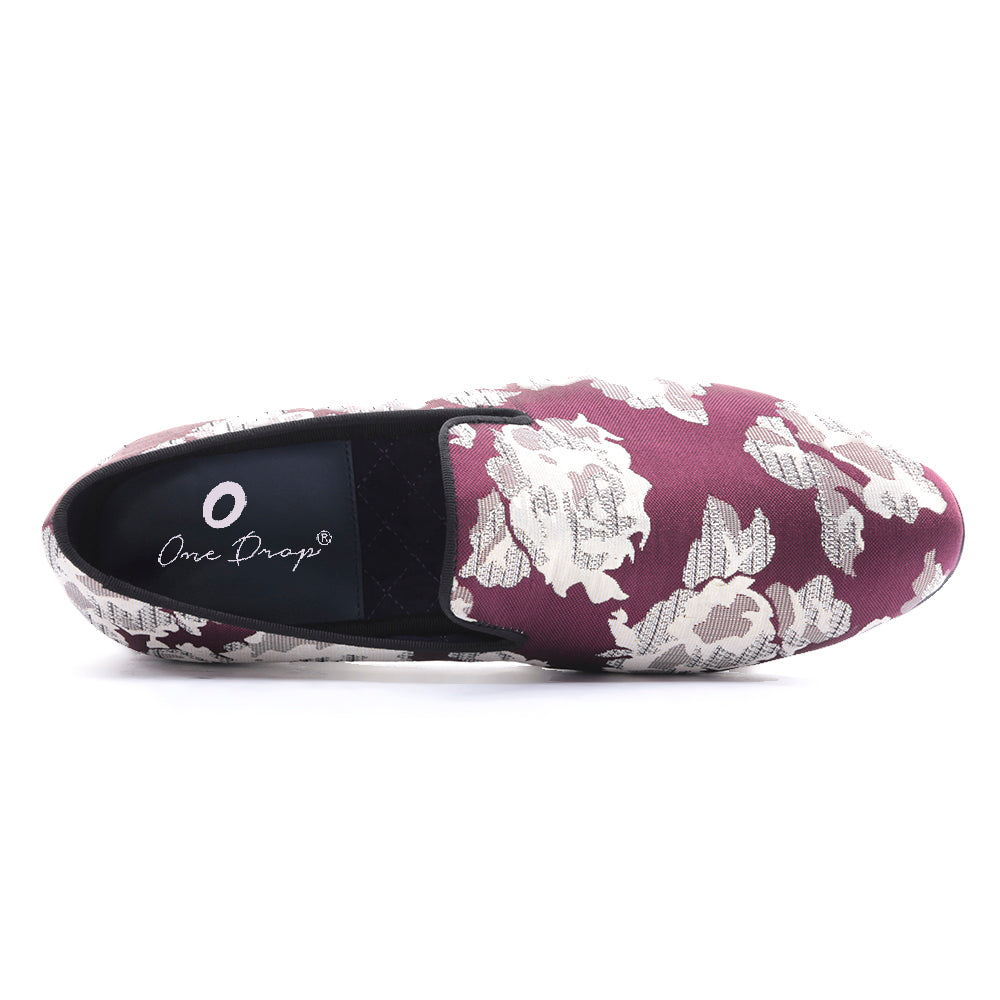 OneDrop Dress Shoes Purple Jacquard Fabric White Flowers Handmade Men Party Wedding Prom Loafers Multi / 10