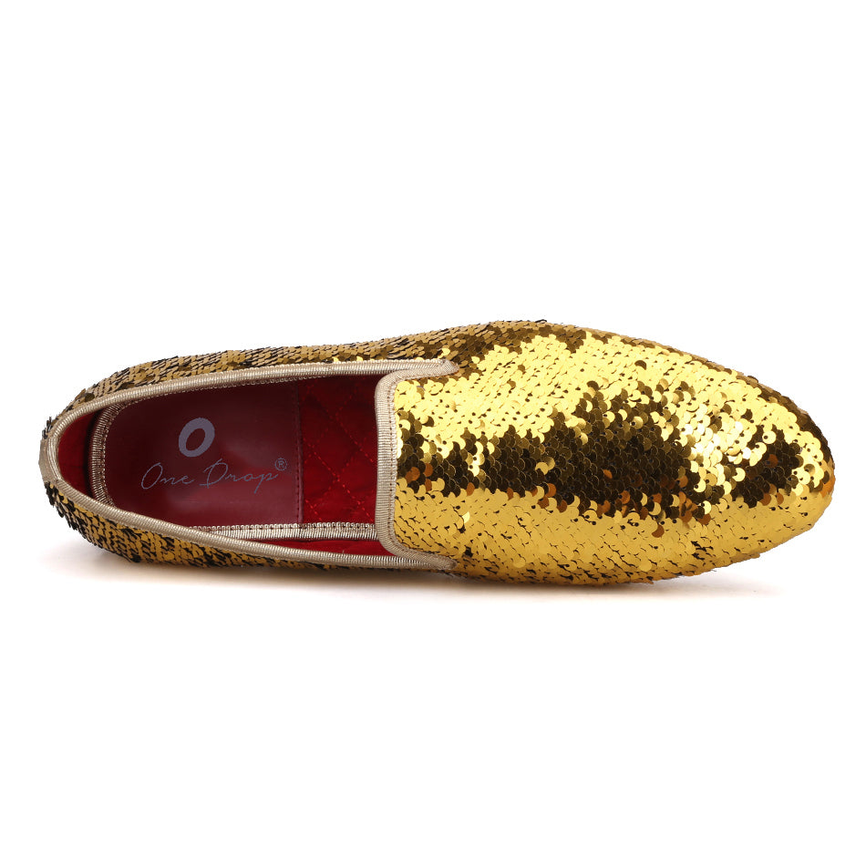slim fit dress slacks OneDrop Wedding Party and Prom Gold Colors Dress Shoes Men Luxurious Glitter Handmade Loafers Gold / 11.5