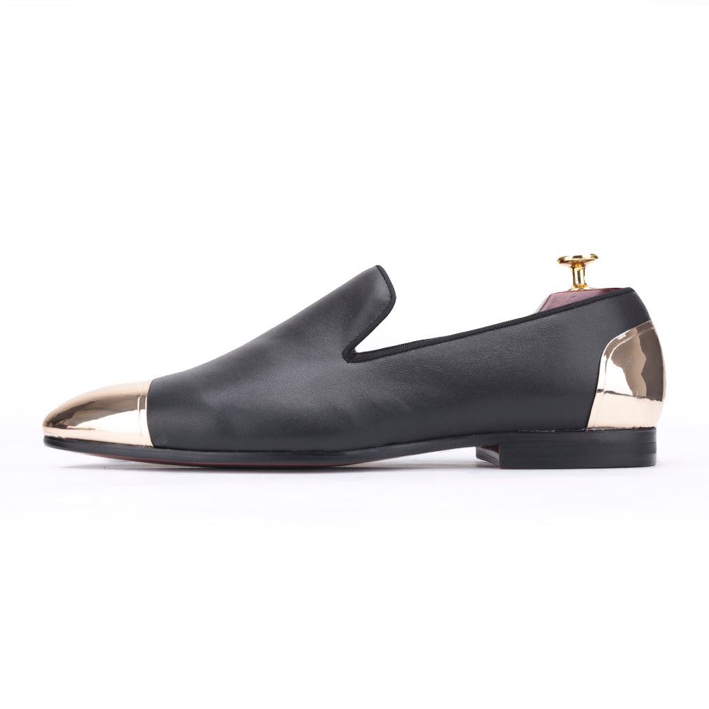 OneDrop Handmade Leather Men Dress Shoes Gold Metal Front Back Party Wedding Prom Loafers Black / 9.5 OneDrop Handmade Leather Men Dress Shoes Gold Metal Front Back Party Wedding Prom Loafers Black / 9.5