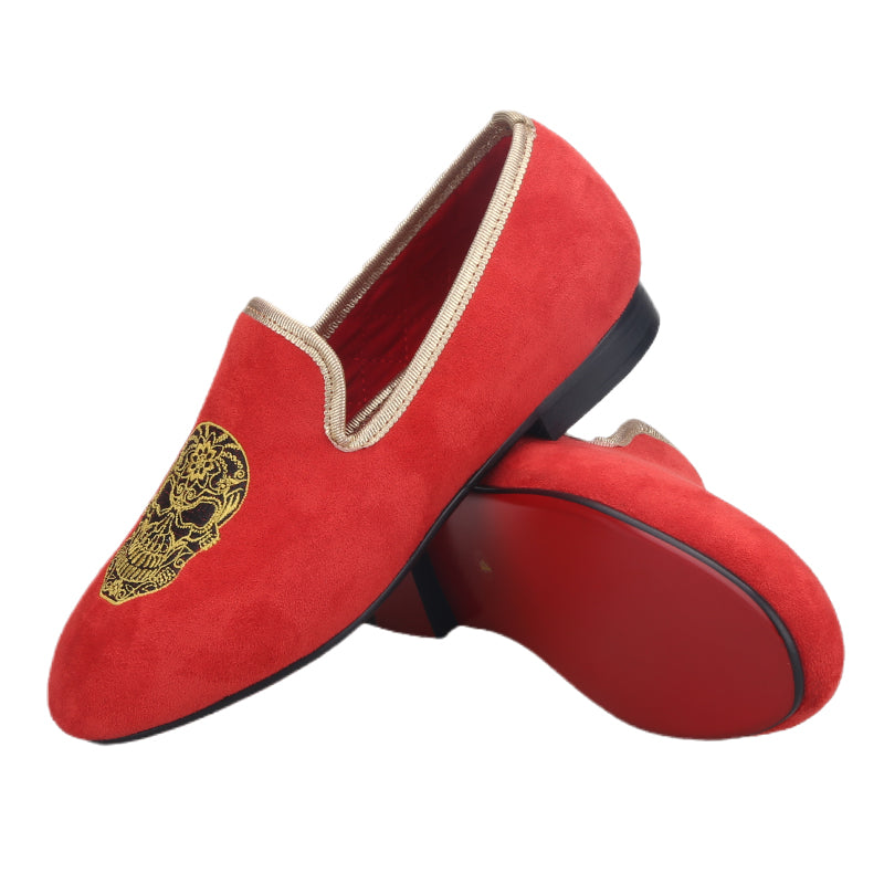 OneDrop Children Handmade Red Suede Kid Embroidery Shoes Birthday Party Prom Wedding Baby Loafers Red / 13.5