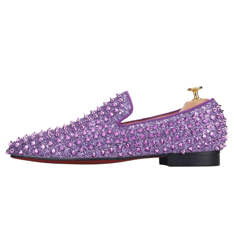 OneDrop Men Handmade Purple Lavender Spikes Casual Shoes Party Prom Wedding Banquet Loafers Red Sole Lavender / 11.5