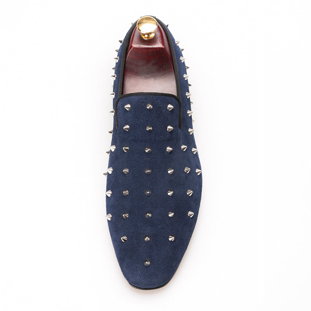 OneDrop Handmade Suede Men Dress Shoes Silver Rivet Wedding Party Prom Banquet Loafers Navy Blue / 13 OneDrop Handmade Suede Men Dress Shoes Silver Rivet Wedding Party Prom Banquet Loafers Navy Blue / 13