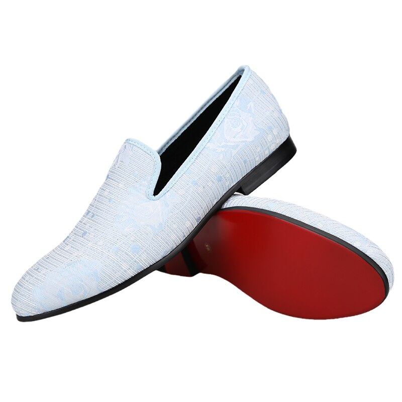 OneDrop Handmade Men Light SKY Blue Flower Print Fabric Wedding Prom Banquet Party Loafers SKY Blue / 6