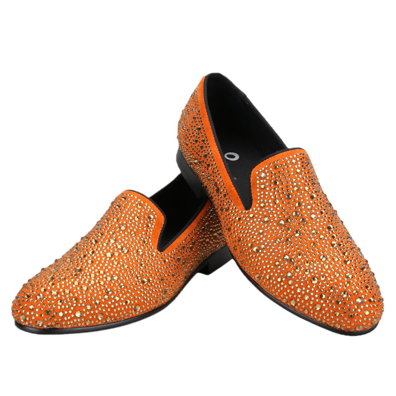 OneDrop Dress Shoes Full Rhinestone Handmade Men Wedding Prom Party Loafers Orange / 8 OneDrop Dress Shoes Full Rhinestone Handmade Men Wedding Prom Party Loafers Orange / 8