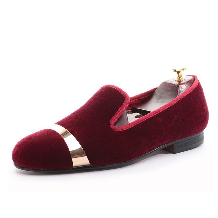 OneDrop Handmade Men Velvet Dress Shoes Copper Buckle Banquet Party Wedding Prom Loafers Wine Red / 12.5 OneDrop Handmade Men Velvet Dress Shoes Copper Buckle Banquet Party Wedding Prom Loafers Wine Red / 12.5