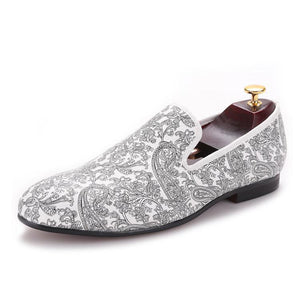 OneDrop Handmade Paisley Prints Men Dress Shoes White Slipper Wedding Party And Prom Loafers Silver / 10 OneDrop Handmade Paisley Prints Men Dress Shoes White Slipper Wedding Party And Prom Loafers Silver / 10
