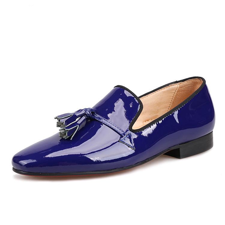royal blue and black dress shoes OneDrop Handmade Dress Shoes Patent Leather Party Wedding Prom Loafers Royal Blue / 12.5