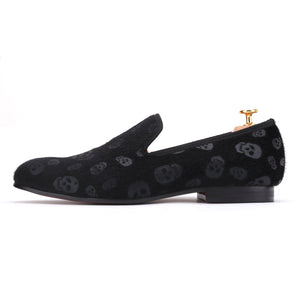 OneDrop Handmade Horsehair Skull Embossed Velvet Men Party Wedding Prom Loafers