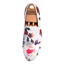 OneDrop Handmade White Color Print Gold Flower Men Wedding Party Prom Loafers
