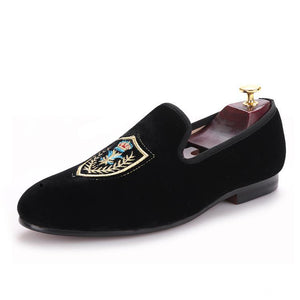 OneDrop Handmade Shield Embroidered Men Dress Shoes Velvet Wedding Party Prom Loafers