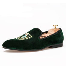 OneDrop Handmade Shield Embroidered Men Dress Shoes Velvet Wedding Party Prom Loafers