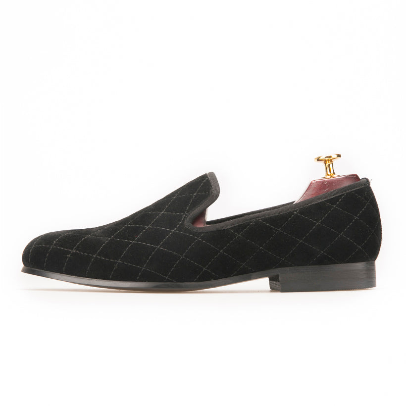 Mens Black Velvet Loafers Paisley Pattern - Shoes, 8M