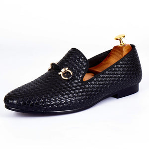 Harpelunde Men Handmade Dress Shoes Buckle Strap Wedding Woven Leather Loafers