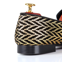 Harpelunde Men Shoes Gold Printed Black Velvet Loafers Fashion Dress