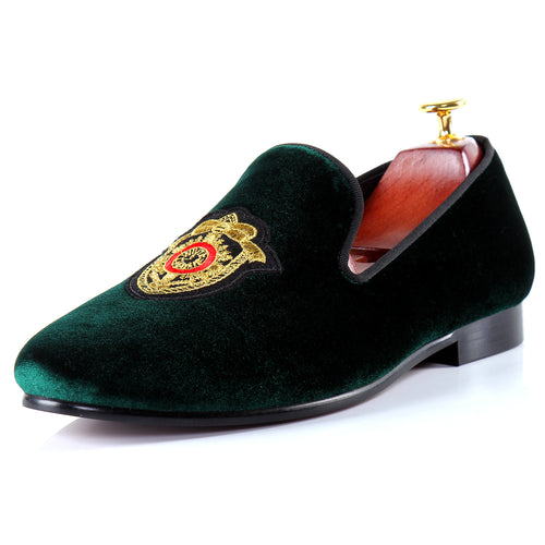 Harpelunde Driving Loafer Shoes Men Green Flats Badge Velvet Slippers