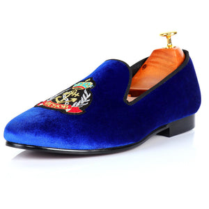 Harpelunde Formal Shoes Blue Badge Flats Handmade Velvet Loafers