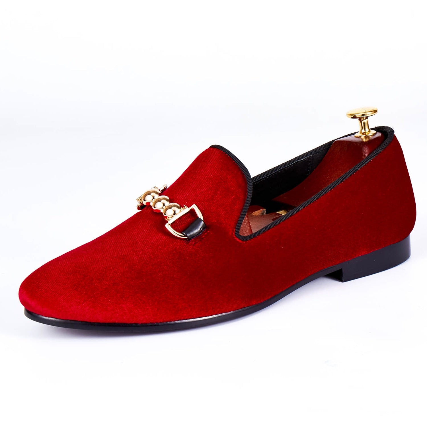 Harpelunde Formal Buckle Strap Wedding Shoes Men Red Velvet Loafers Red / 13