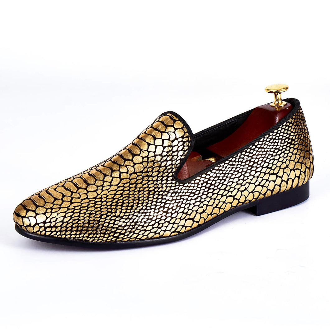 Harpelunde Gold Paisley Printed Men Shoe Fashion Velvet Loafer Handmade