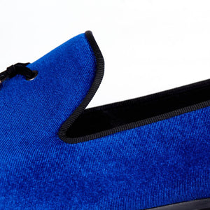Harpelunde Men Handmade Dress Shoes Slip On Wedding Tassel Blue Velvet Loafers
