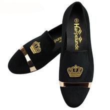 Harpelunde Men Dress Wedding Shoes Bullion Black Velvet Loafers With Gold Plate