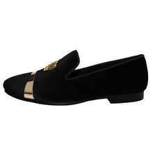 Harpelunde Men Dress Wedding Shoes Bullion Black Velvet Loafers With Gold Plate