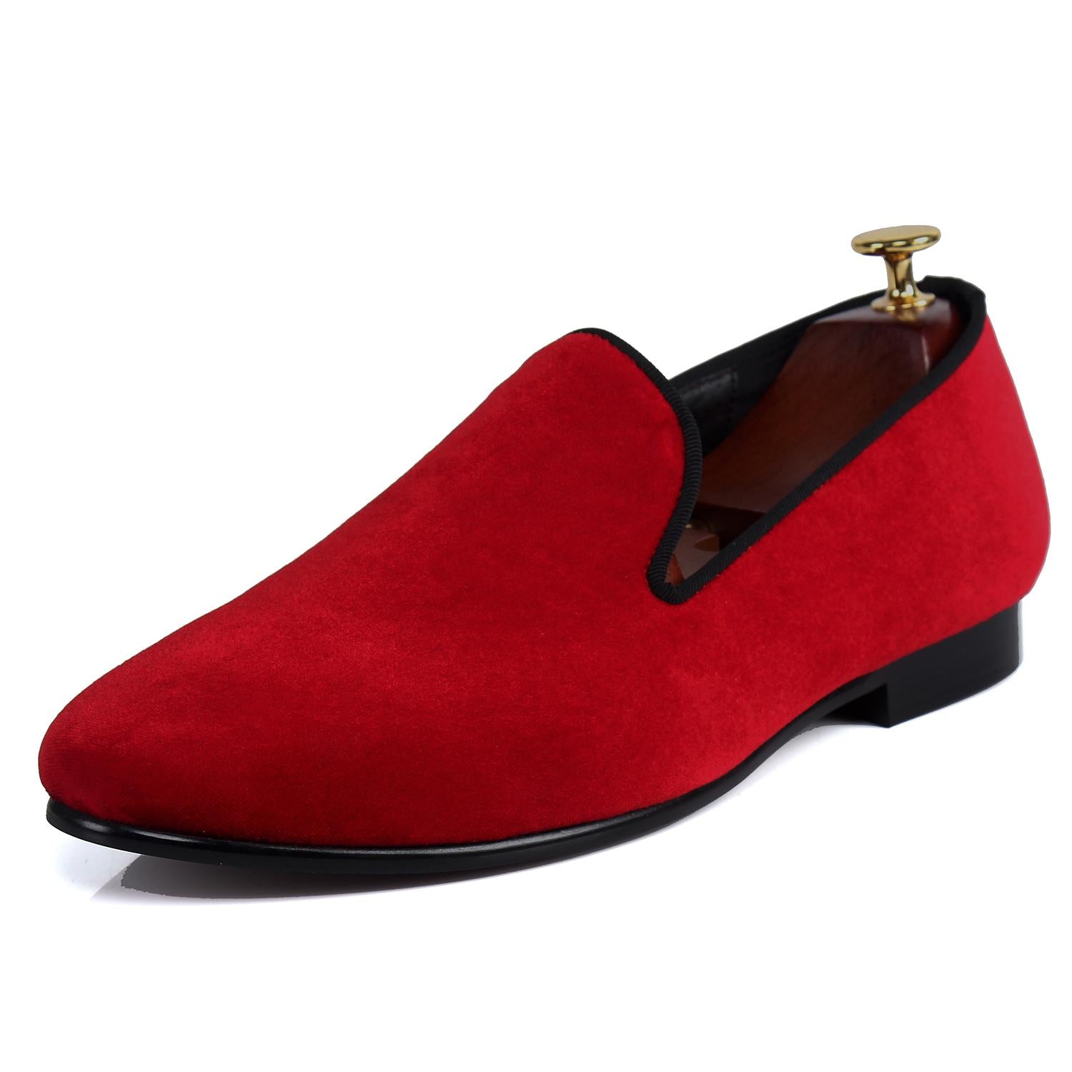 Harpelunde Men Flats Burgundy Velvet Loafer Shoes Red / 14