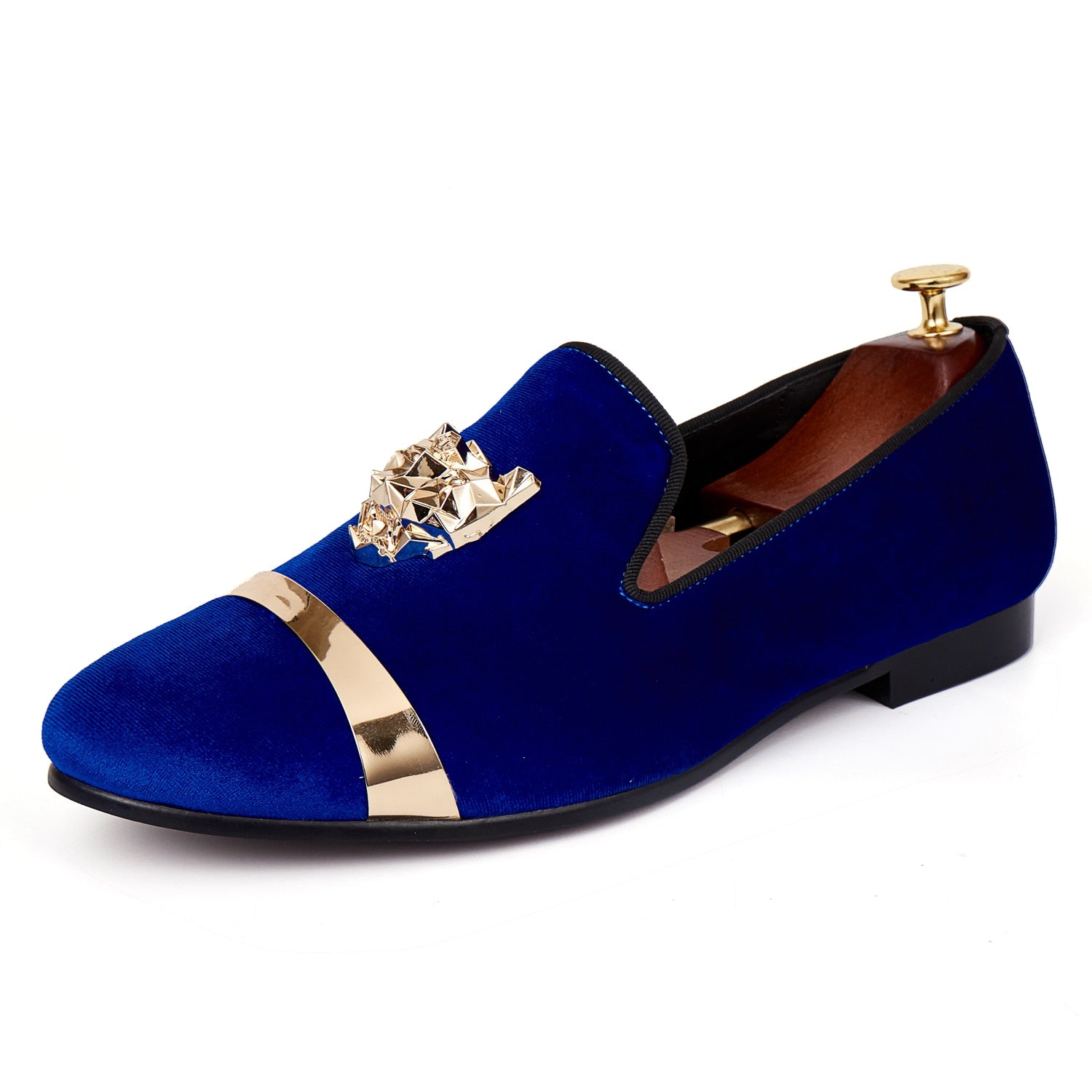 Harpelunde Men Flats Dress Shoes Blue Velvet Loafers With Animal Buckle Black / 12 Harpelunde Men Flats Dress Shoes Blue Velvet Loafers With Animal Buckle Black / 12