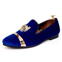 Harpelunde Men Flats Dress Shoes Blue Velvet Loafers With Animal Buckle
