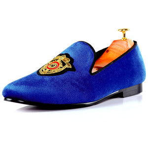 Harpelunde Men Loafers Embroidery Velvet Slippers Blue Flat Shoes