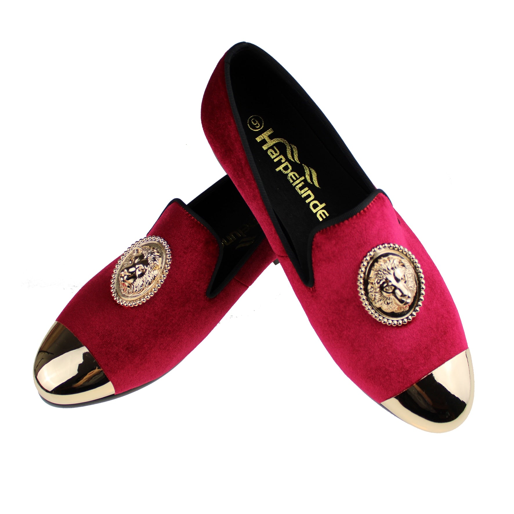 Harpelunde Men Handmade Red Dress Wedding Shoes Lion Buckle Velvet Copper Cap Toe Loafer Red / 13 Harpelunde Men Handmade Red Dress Wedding Shoes Lion Buckle Velvet Copper Cap Toe Loafer Red / 13