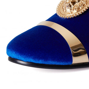Fit Black Velvet Loafers Shoes for Men with Golden Lion Buckle Handmade Flats Fit Black Velvet Loafers Shoes for Men with Golden Lion Buckle Handmade Flats