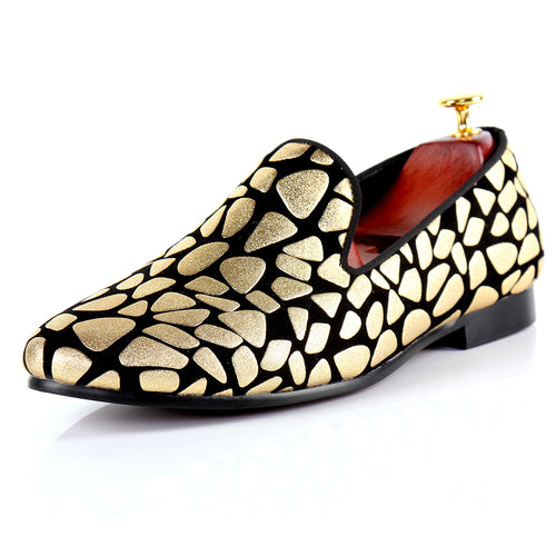 Harpelunde Men Handmade Dress Shoes Gold Print Wedding Loafers