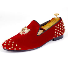 Harpelunde Mens Wedding Spikes Velvet Loafers Animal Buckle Flat Shoes
