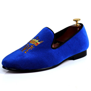 Harpelunde Men Driving Loafer Shoes Blue Velvet Slippers