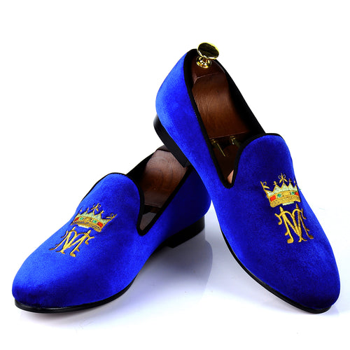 Harpelunde Men Driving Loafer Shoes Blue Velvet Slippers