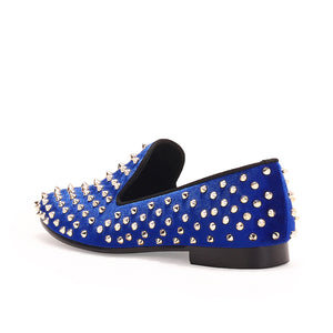 Harpelunde Slip On Studs Men Shoes Blue Dress Spikes Velvet Loafers