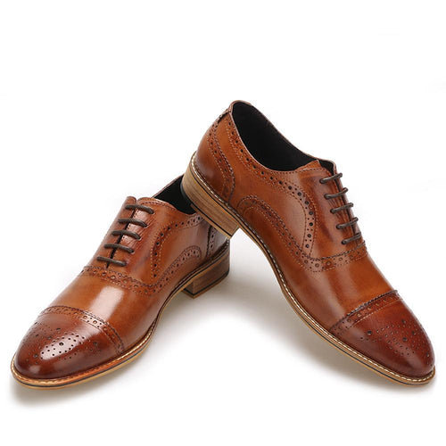 OneDrop Handmade Men Dress Shoes Oxfords Carved Leather Lace Up Bullock Loafers