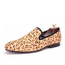 OneDrop Men Handmade Dress Shoes Horsehair Leopard Print Wedding Party Prom Loafers