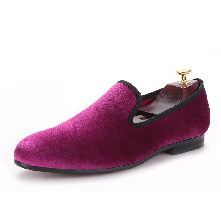 OneDrop Handmade Men Dress Shoes Velvet Wedding Party Prom Loafers Purple / 7