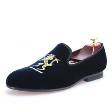 OneDrop Lion Embroidery Velvet Men Handmade Dress Shoes Party Wedding Banquet Prom Loafers